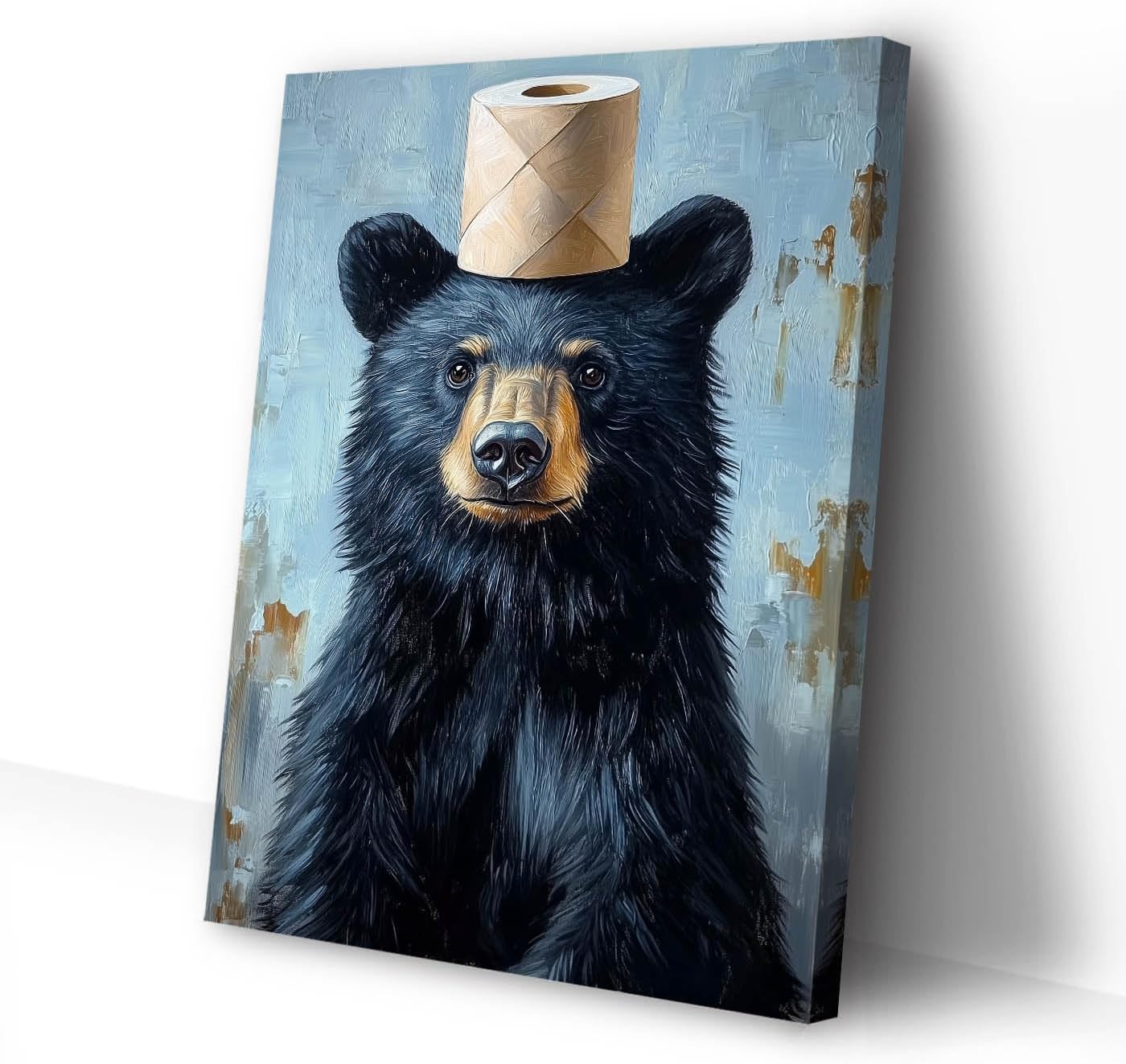 CCWACPP Bathroom Bear Wall Art Funny Bathroom Pictures Black Bear with Paper Print Bathroom Animal Canvas Restroom Toilet Decor Framed (16.00" x 24.00")