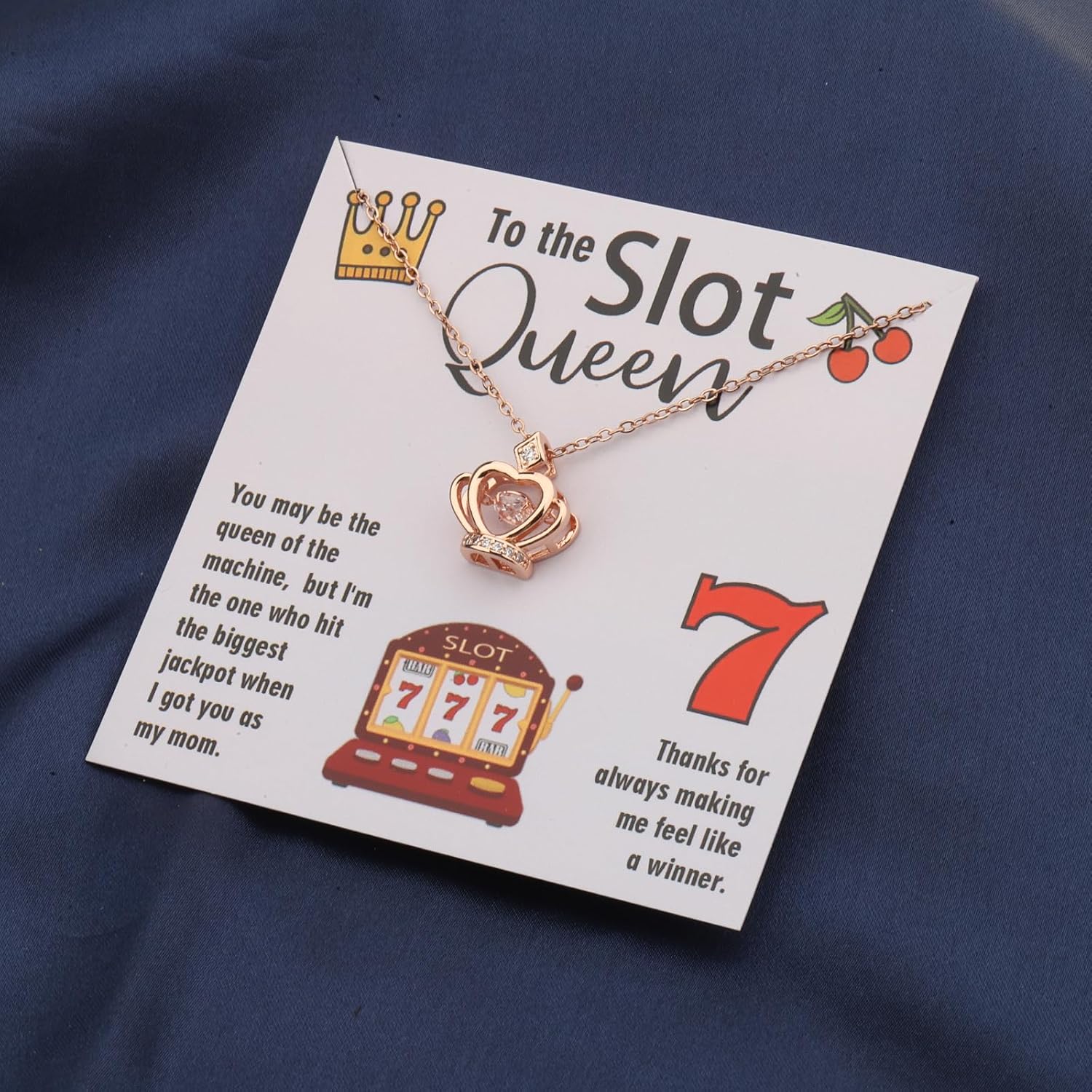 BLEOUK Slot Machine Queen Necklace Gambler Mom Gift Casino Lover Gift Jackpot Gambling Jewelry