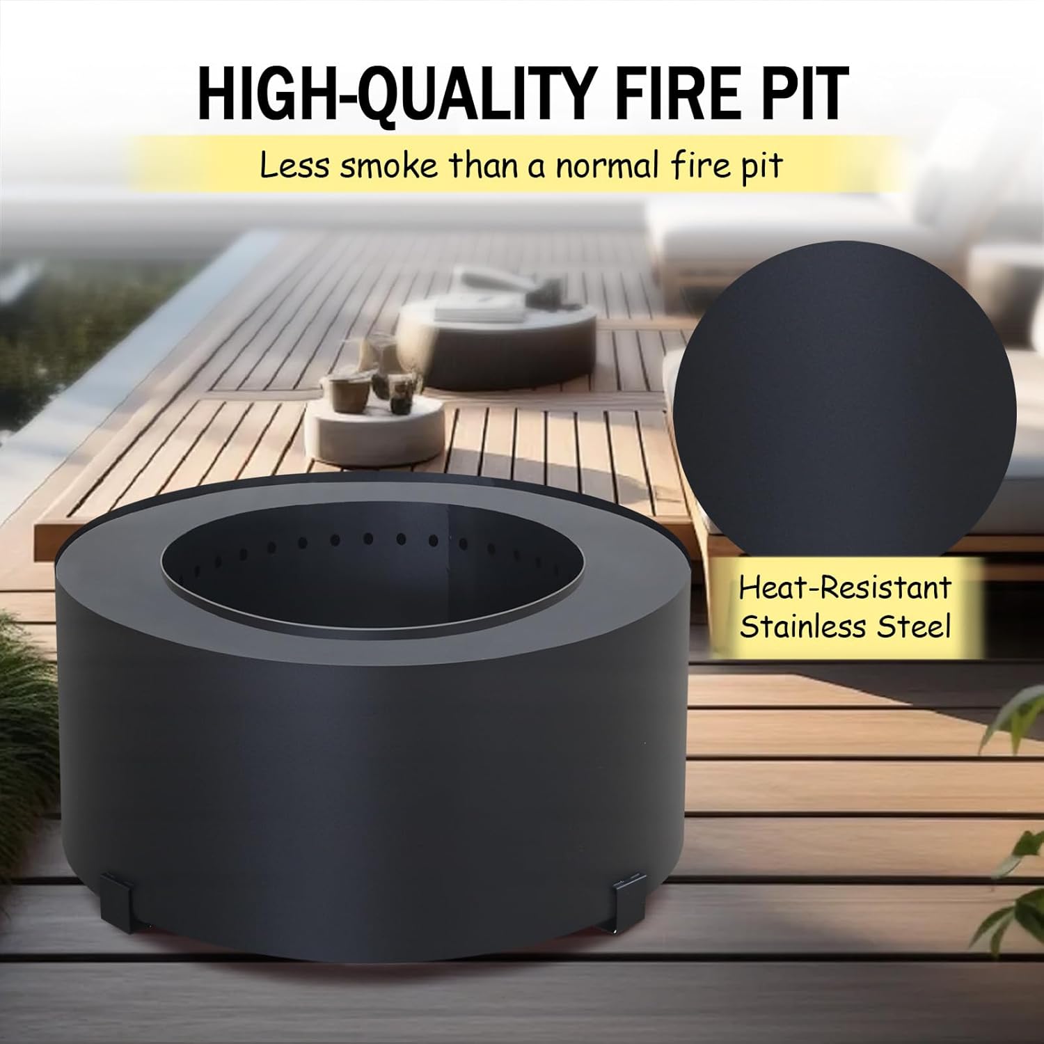 Smokeless Fire Pit, Portable Outdoor Carbon Steel Stove, Picnic Camping Backyard Campfire Pit, Large Wood Burning Fire Pit Black, 23.6 Inch