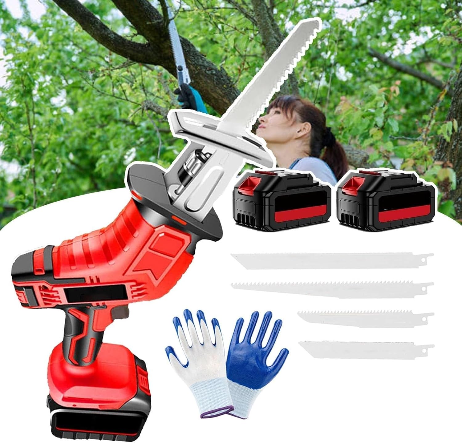 Cordless Reciprocating Saw,Electric Bone Saw Butchers Saw,Bone Cutting Saw,Large Capacity Battery Long Lasting，Led Lighting,With12 Gloves,For Wood，Metal，Pvc Cuting