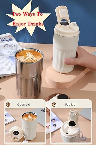 Miniatura 8 de Taza de café de acero inoxidable con aislamiento al vacío taza de viaje de doble pared a prueba de fugas taza de café de 12 onzas y 125fl oz blanco