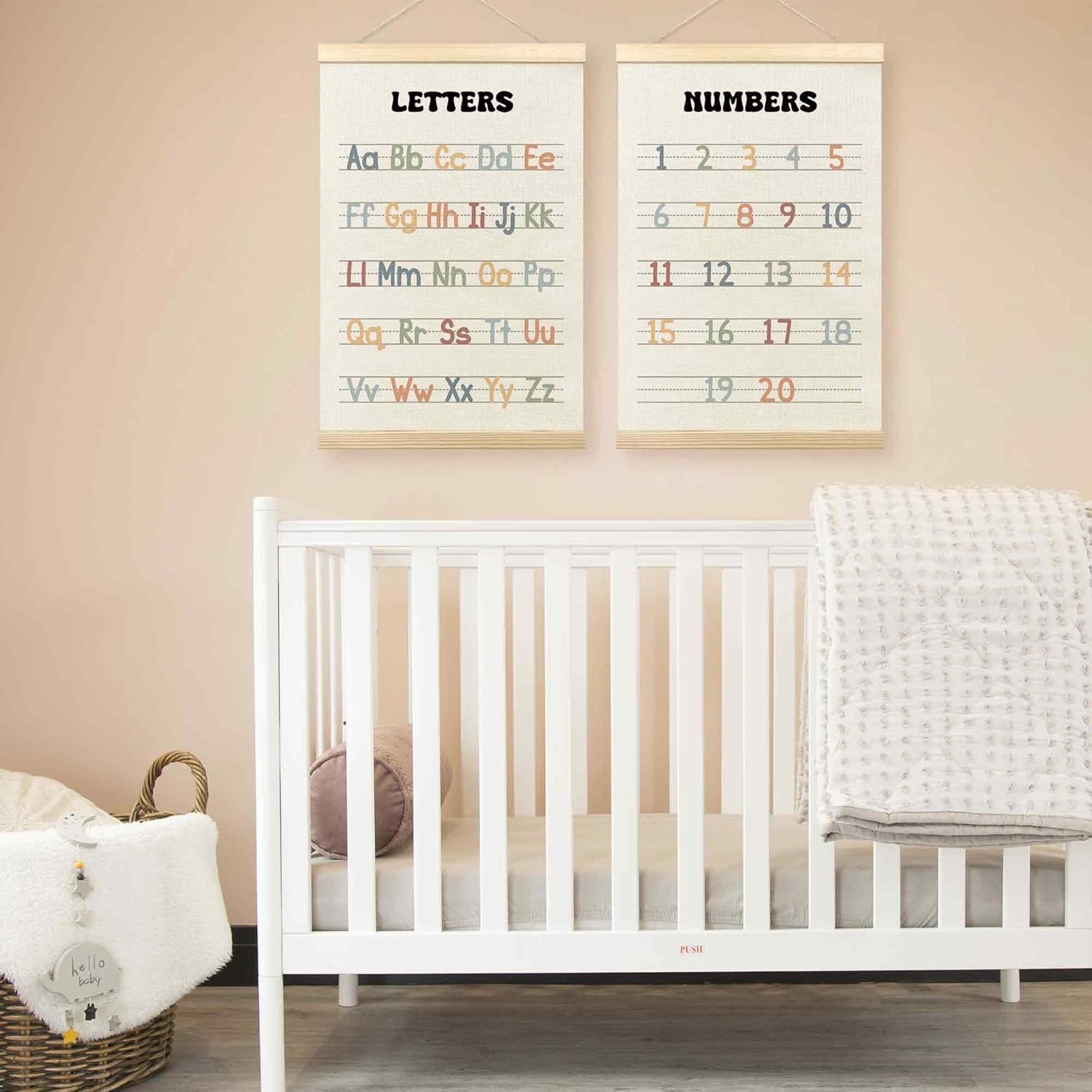 TLESKE Alphabet ABC Numbers Chart Poster Hanger Frame for Toddler Kid Classroom Set of 2, Homeschool Hanging Wall Art Decor for Nursery Playroom, Preschool Prek Learning Educational Poster, 16x24