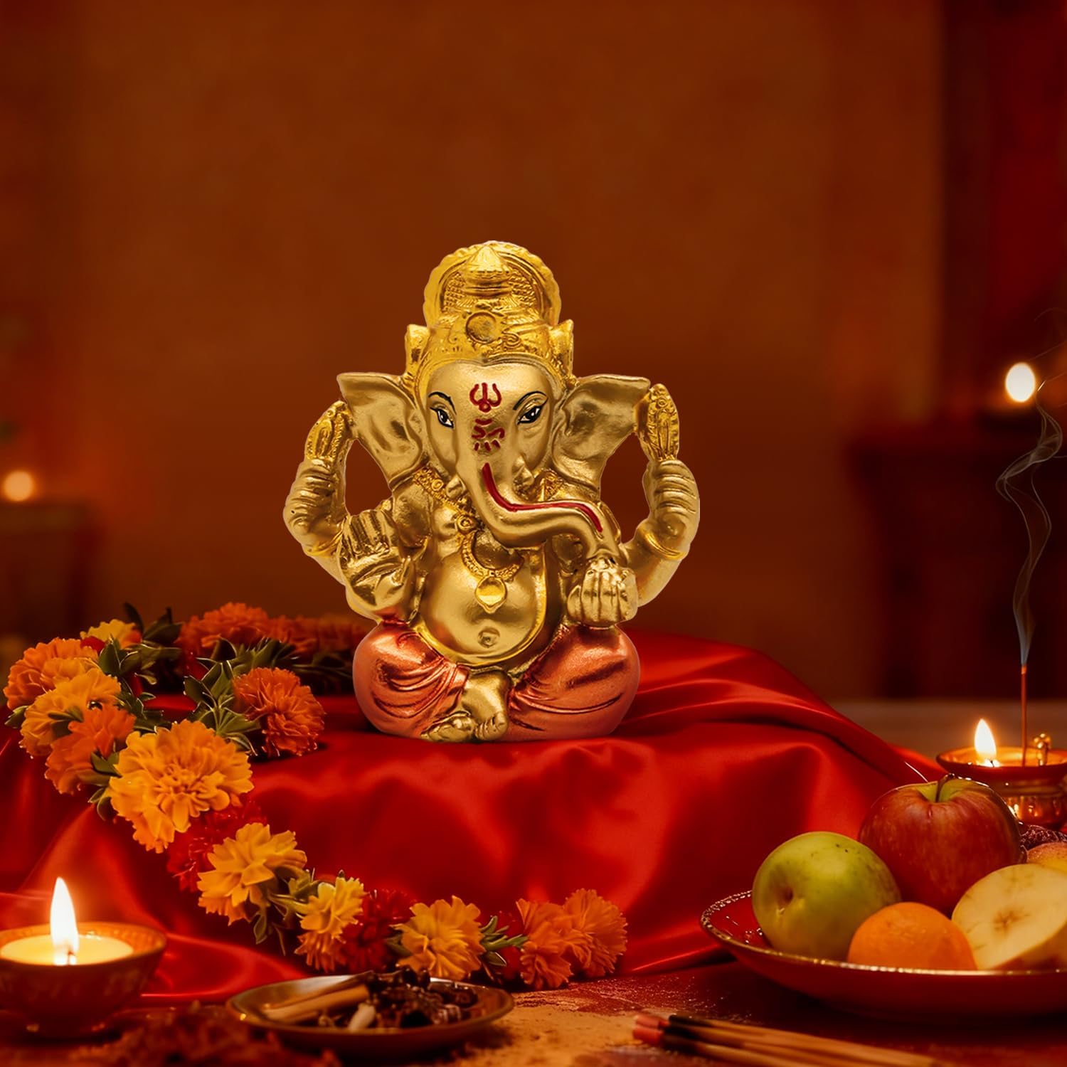 3.5"H Golden Lord Ganesha Statue for Car Dashboard Decor with 1pc sticker | Small Hindu God Ganesh Idol for Car Decor Resin Ganpati God Ganesha Murti for Car Home Diwali Housewarming Spiritual Gift