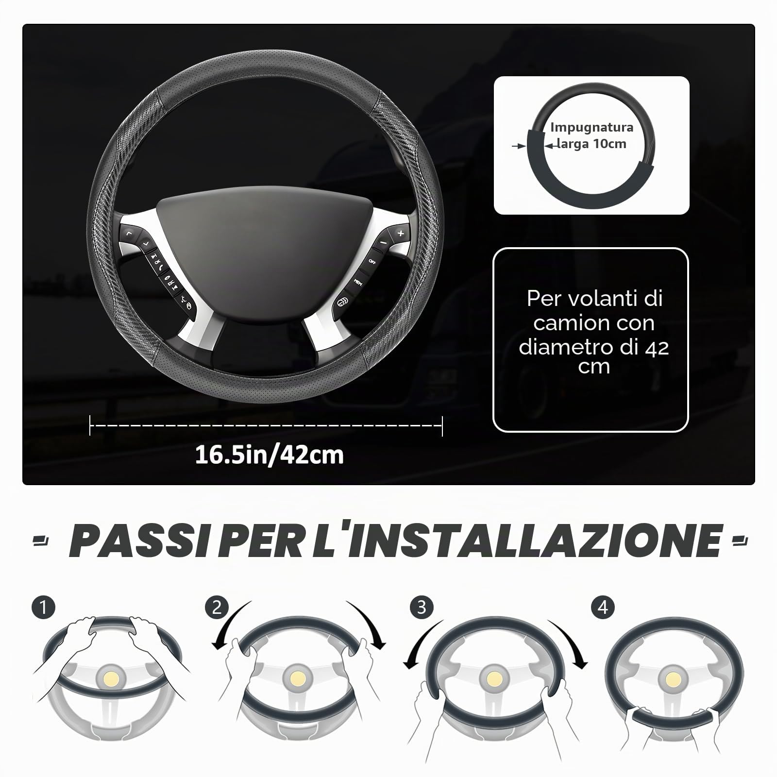 ZATOOTO Copri Volante per Auto in Pelle 42 cm Fibra di Carbonio, Nero | Coprivolante Antiscivolo, Sportivo E Traspirante, Facile Da Montare, Tatto Piacevole, Design Semplice E Durevole