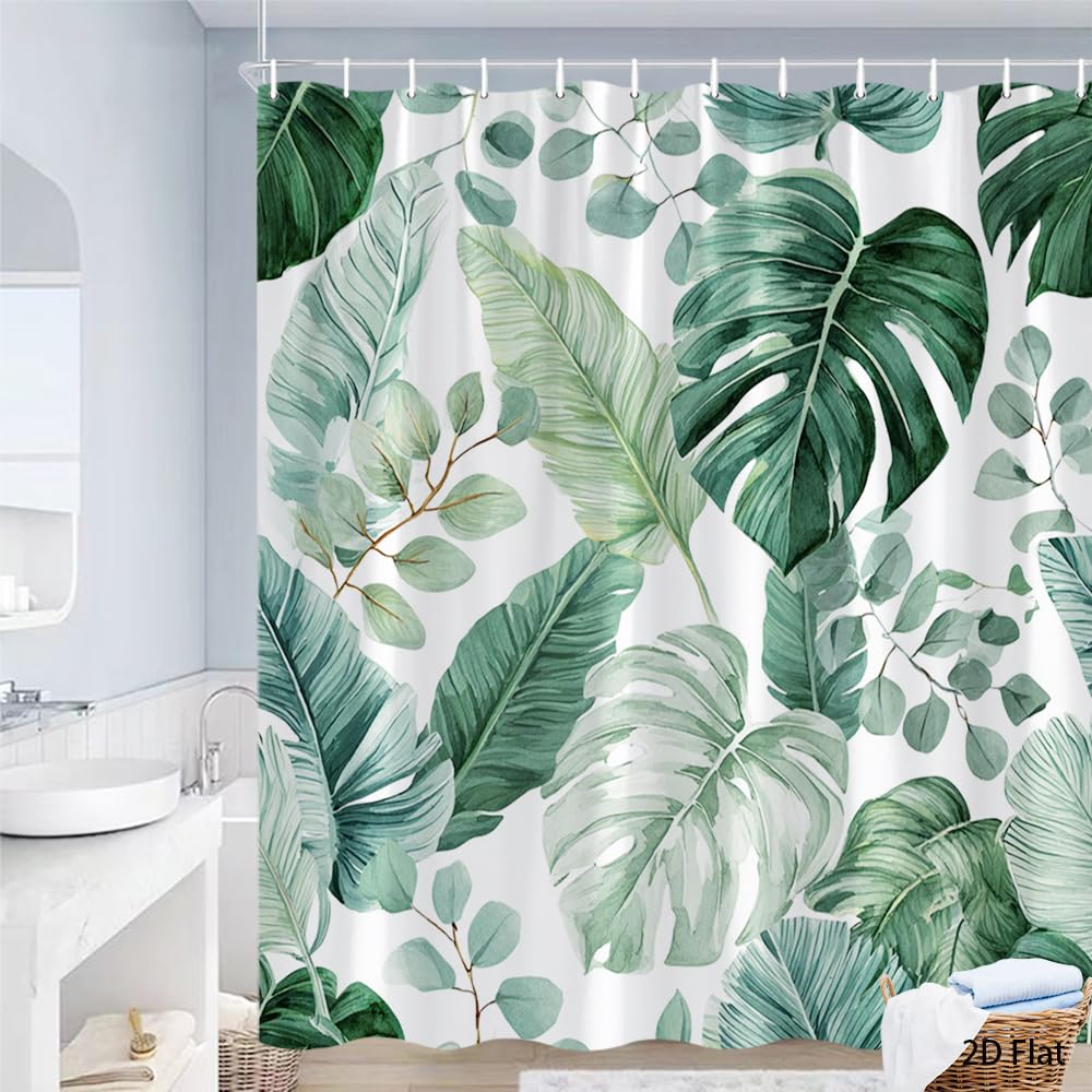 Glwdmb K-19 1 Piece 180X180cm Tropical Leaves Printed Shower Curtain With Hook, Polyester, For Windows And Walls, Bathtub, Bathroom, Machine Washable, All Season Universal