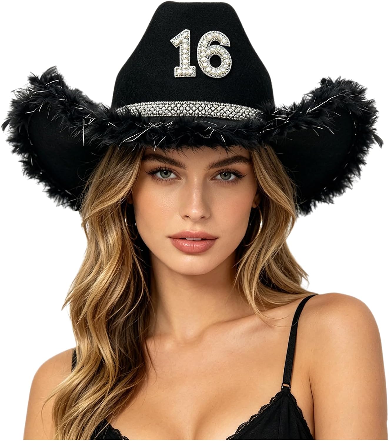 16st Birthday Cowgirl Hats with Plush Wide Brime Disco Cowboy Hat for Masquerade Birthday Gift