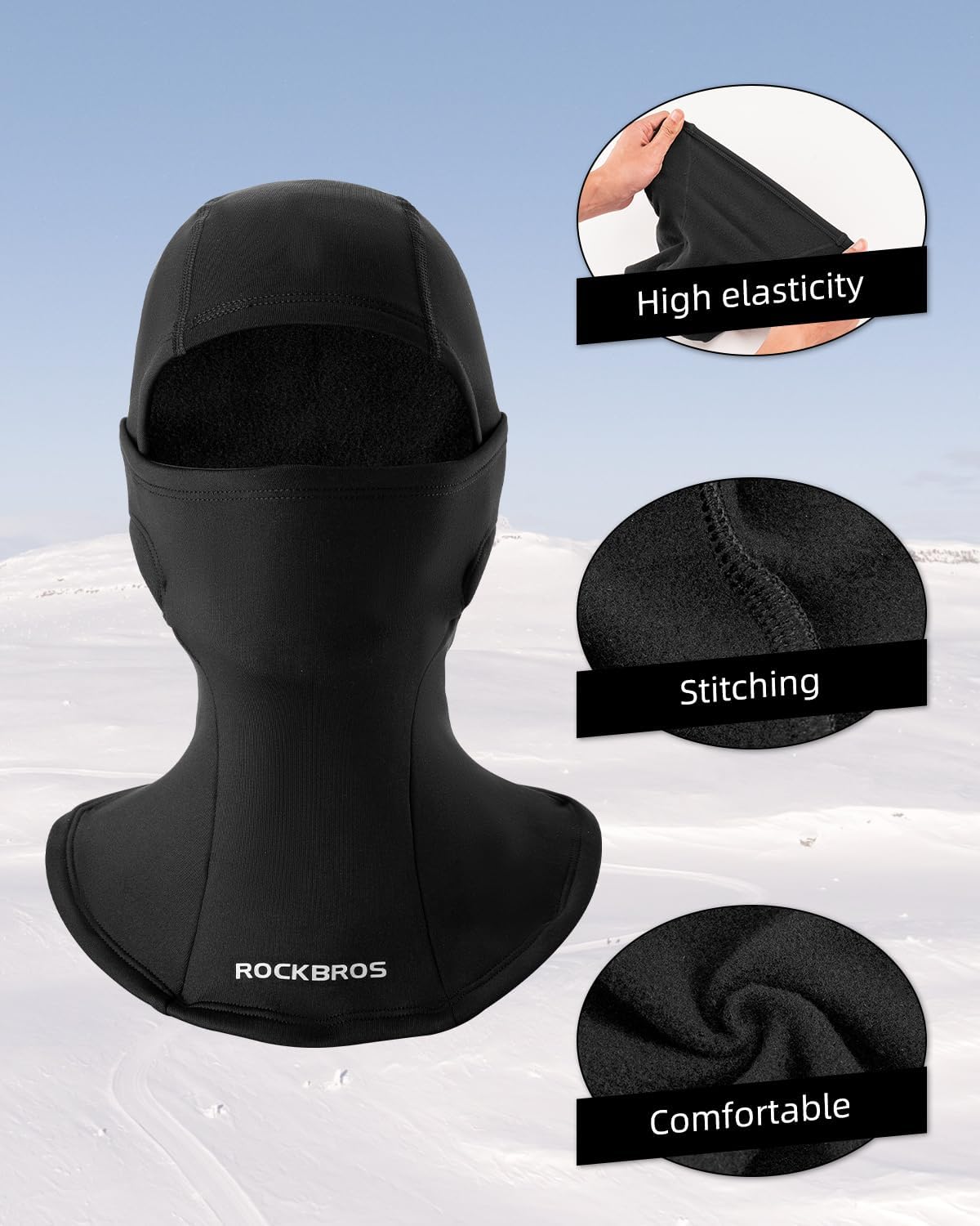 ROCKBROS Kids Balaclava Ski Mask Thermal Windproof Kids Balaclava Mask for Cold Weather Boys Girls Black - Image 3