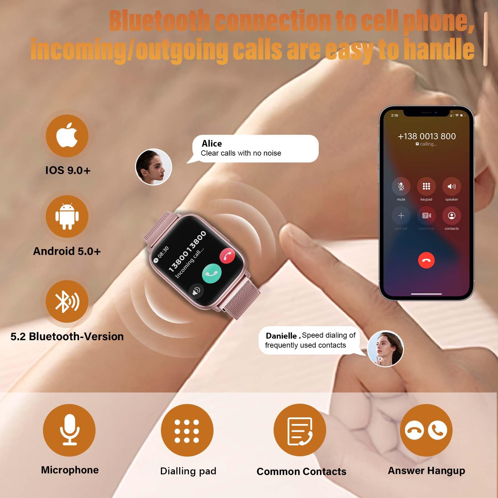 Smartwatch Donna, 1.83" Fitness Orologio con Effettua/Risposta Chiamate, con SpO2, 24H Cardiofrequenzimetro, Sonno, Ciclo Mestruale, Contapassi, 100+ Modalità Sportive, per iOS Android (pink gold)