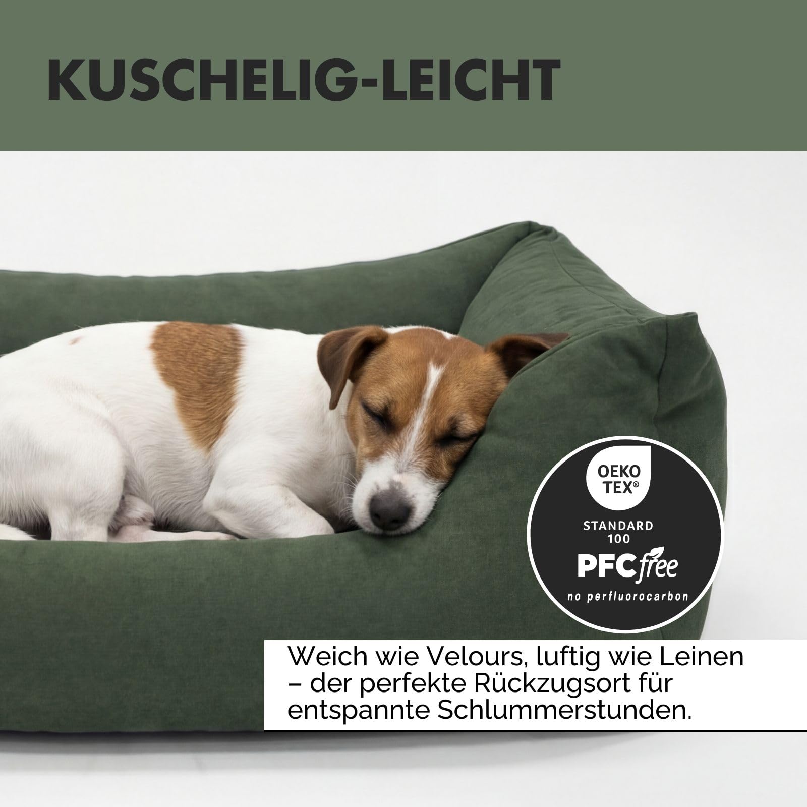 Emma Hundebett | Orthopädisches Hundebett | Hundekörbchen für kleine und mittelgroße Hunde (Olive, 85x65cm)