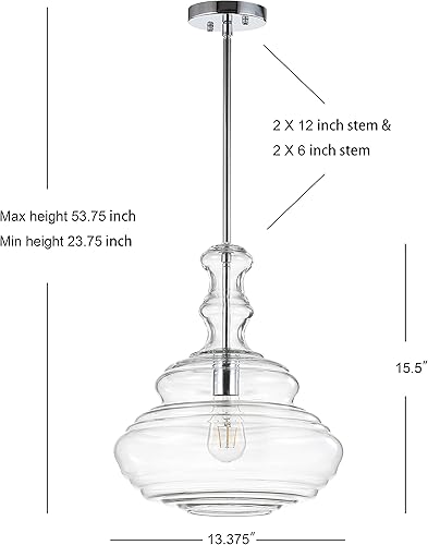 Miniatura 5 de JONATHAN Y JYL6402A Bettina - Colgante de cristal y metal de 13,37 pulgadas, tradicional para cocina, sala de estar, cromado