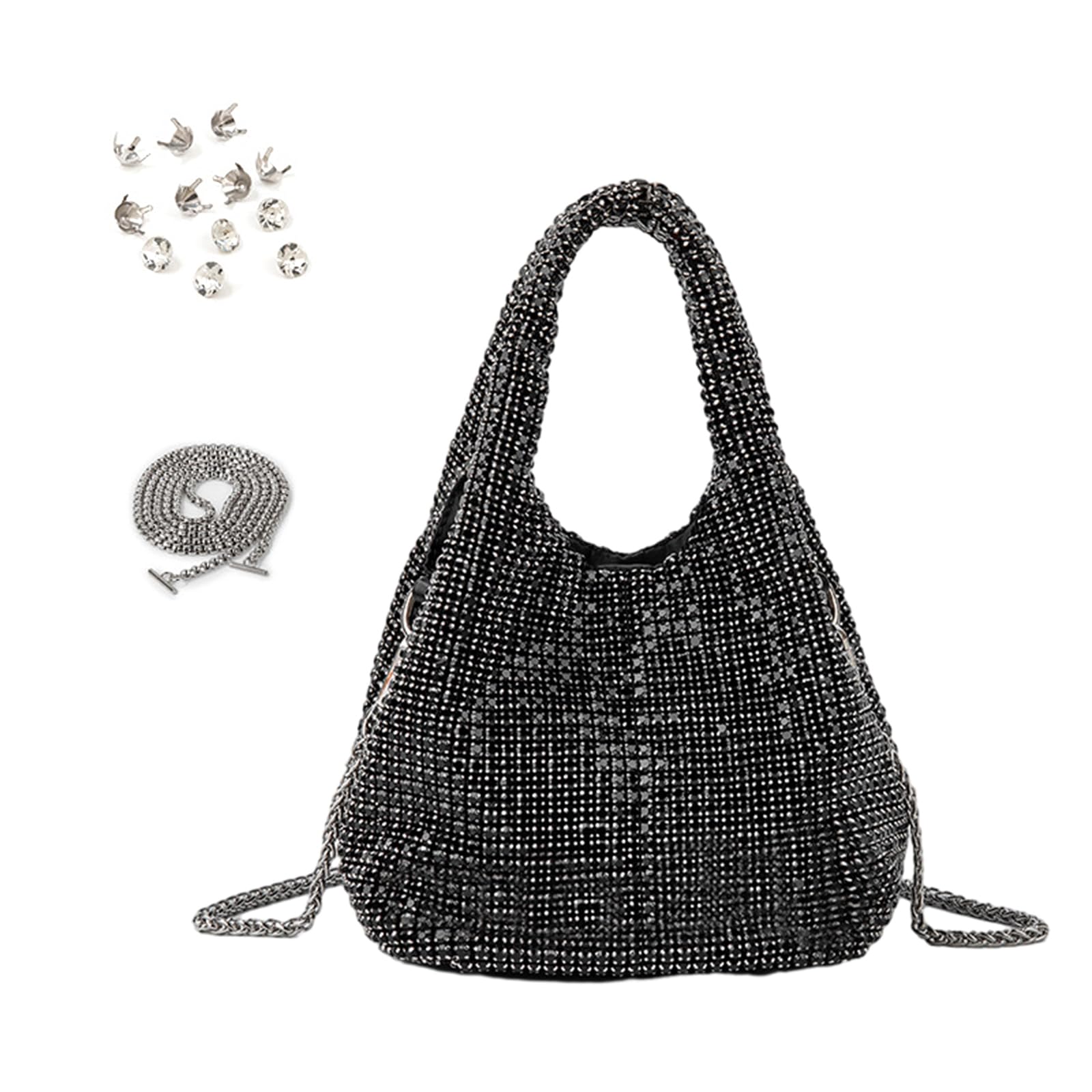 FACAILUO Full Rhinestones Bag for Women Blingbling Sparkly Purse Crystals Clutch Bucket Handbags for Party Prom Wedding