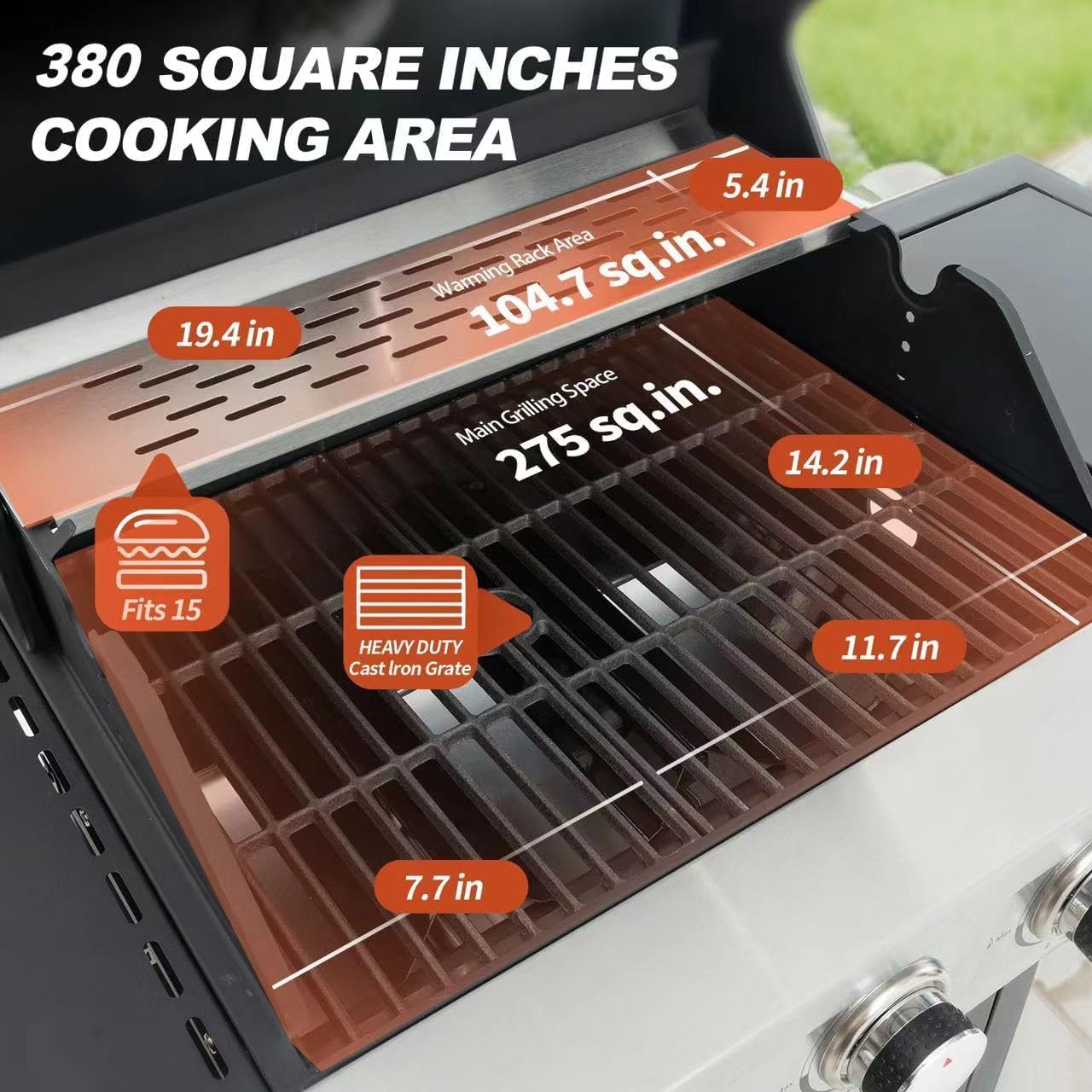 3-Burners Propane Gas Grill Outdoor with Side Burner & Thermometer, Stainless Steel Propane Grill for Outdoor BBQ and Camping, Patio Backyard Barbecue, 33950 BTU Output