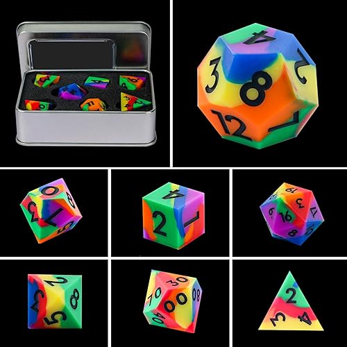 Miniatura 6 de DND - Juego de dados de borde afilado, 7 piezas de dados poliédricos DND con exquisito embalaje de caja de hoja, ideal para juegos de rol y juegos
