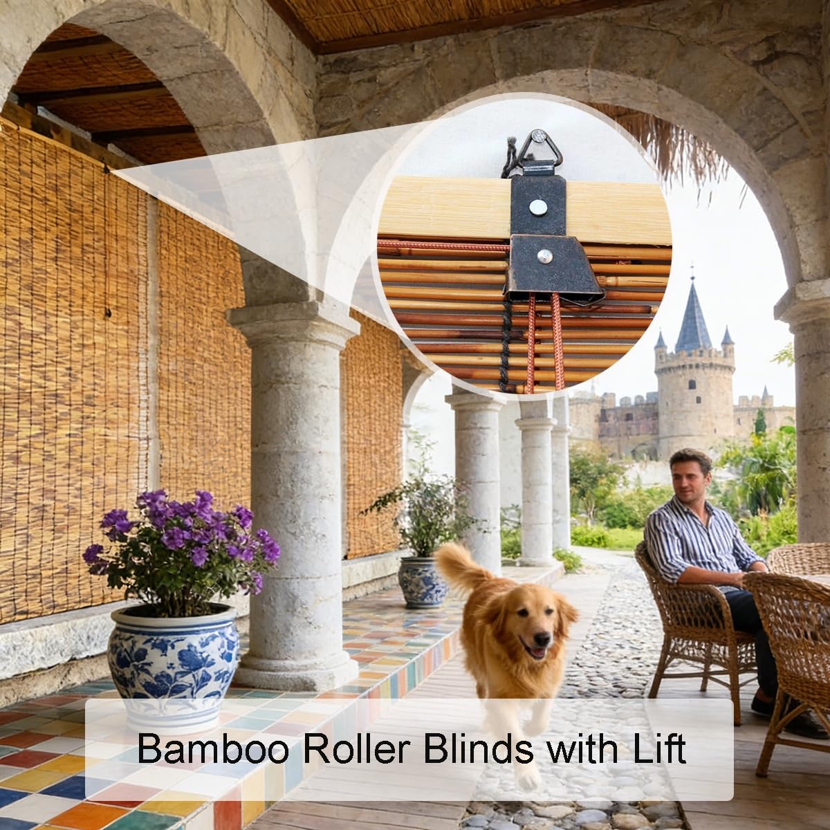 Store Enrouleur Bambou sur Mesure Largeur 45 à 160 cm, Protection Solaire Store Romain en Bambou pour Fenêtre, Terrasse et Jardin, Installation Simple(125 cm x 220 cm)