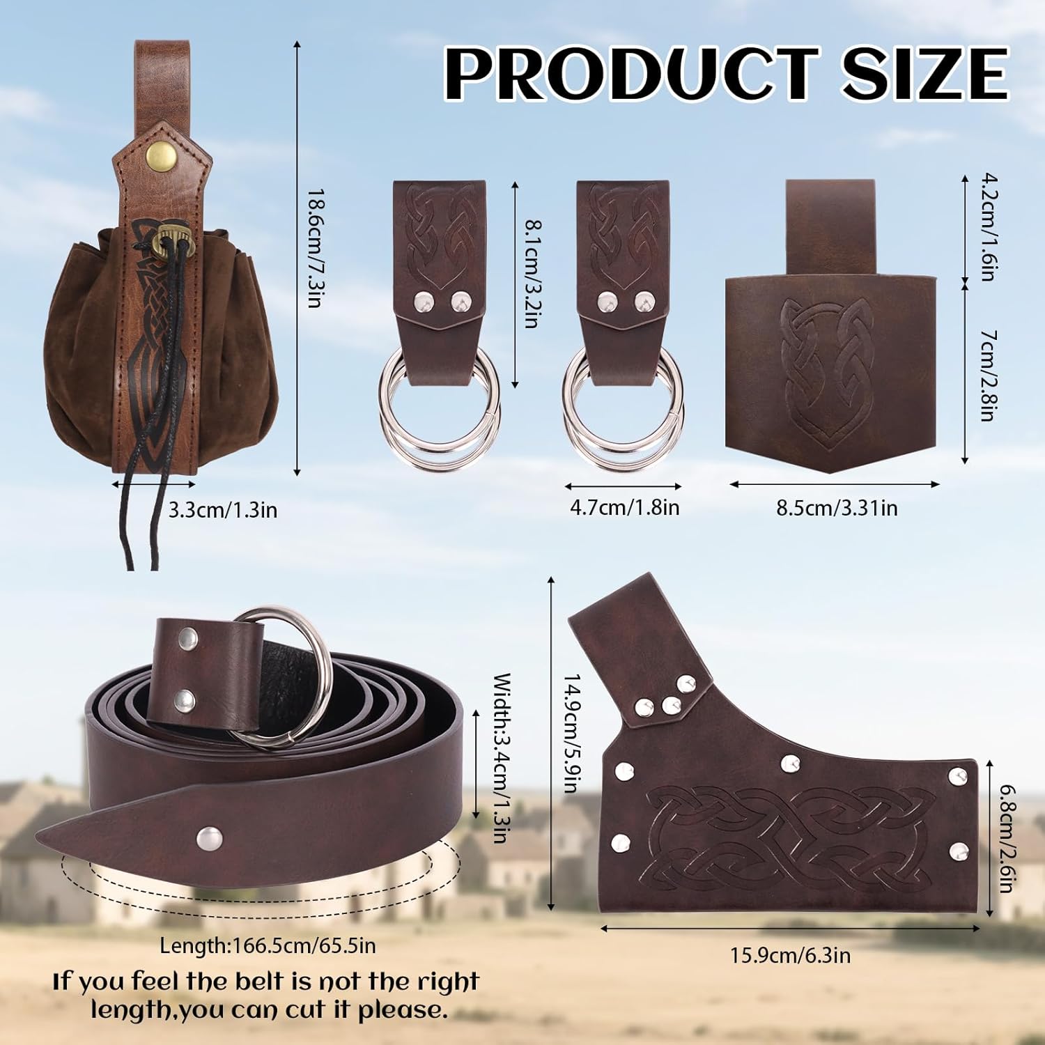 Medieval Renaissance Sword Belt Set - Pirate Costume Accessories with Skirt Hike Sword Frog Dagger Holster - Image 2