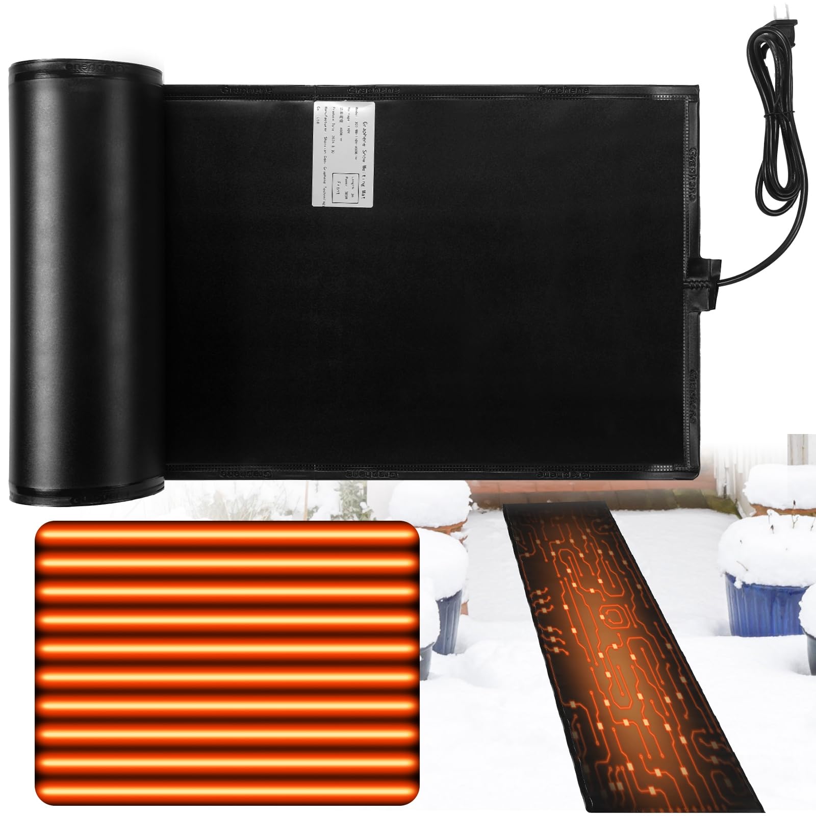 1 Piece 16.4 ft Snow and Ice Melting Mats Roof and Valley Heater Ice Dam Prevention Heated Outdoor Mats Electric Snow Melting Mats for Winter Snow Removal