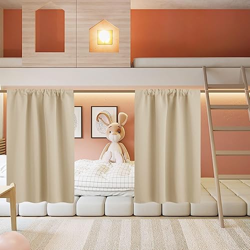RYB HOME Half Curtain Tiers 36 inch Length, Rod Pocket Summer Heat Blocking Thermal Insulated Short Curtains for Small Window, Width 34 by Length 36, Biscotti Beige, 2 Panels