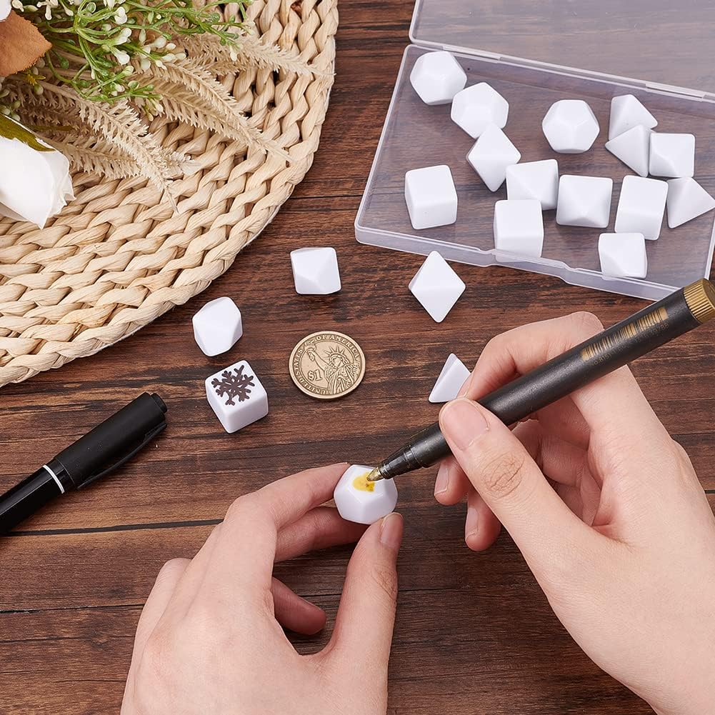 BENECREAT 20pc 5-Style White Acrylic Dice Set - D4, D6, D8, D10, D12 with Storage Box for DIY Making, Party Favors image 3