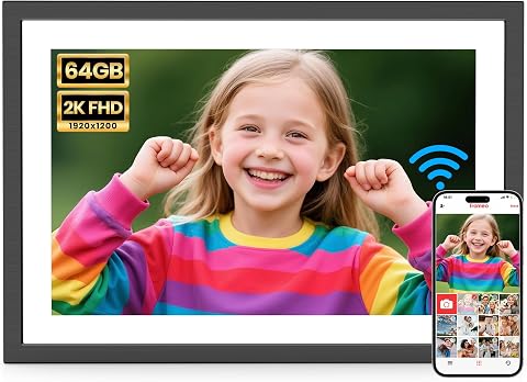 Frameo WLAN Digitaler Bilderrahmen 10,1 Zoll, 1920 * 1200P 2K Touchscreen 64GB Speicher Elektronischer FotoRahmen, Auto Drehung, Einfache Weitergabe von Fotos Videos über Frameo App