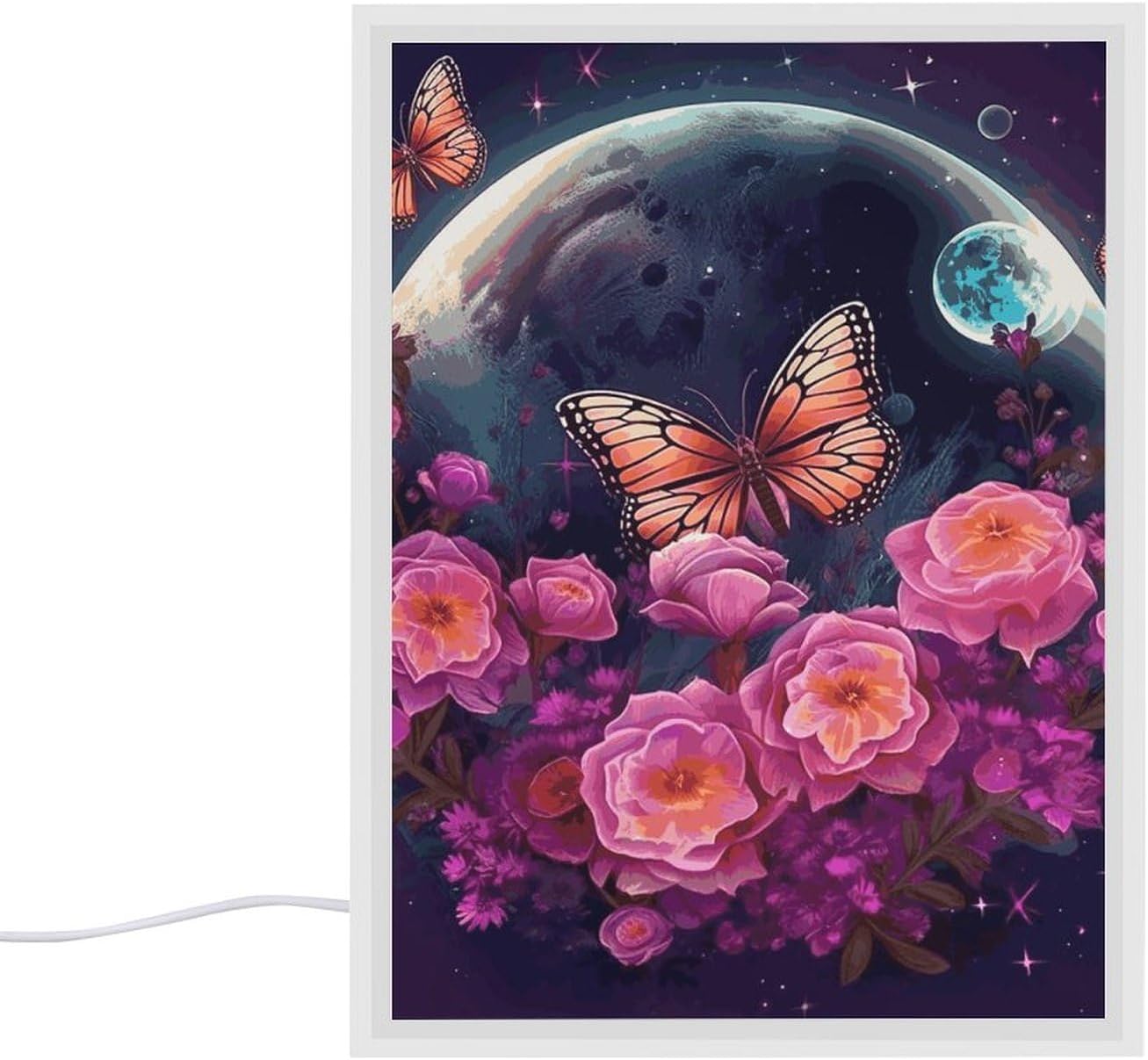 Moon Flowers and Butterflies Vanity Mirror LED Vanity Mirror with Lights 3 Color Modes with Lighted Makeup Mirrors Acrylic Decoration Desk Mirrors for Bedroom Bathroom8.3 x6.5