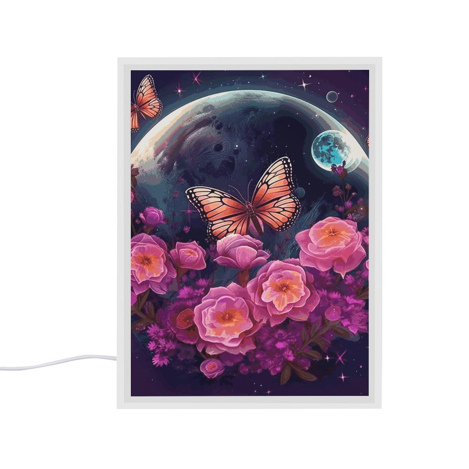 Moon Flowers and Butterflies Vanity Mirror LED Vanity Mirror with Lights 3 Color Modes with Lighted Makeup Mirrors Acrylic Decoration Desk Mirrors for Bedroom Bathroom8.3 x6.5