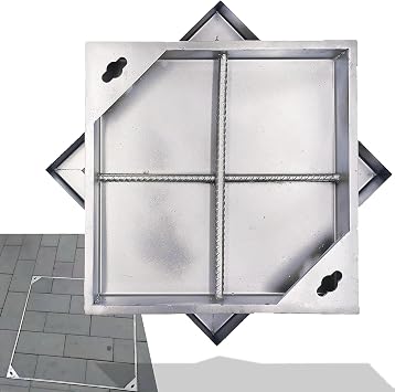 16x16 Invisible Stainless Steel Manhole Cover and Frame for 12" Corrugated Pipe, B-Class 28100 lbs Square Driveway Septic Tank Lid with Base, Metal Inspection Well Cover True 13.8" ISL