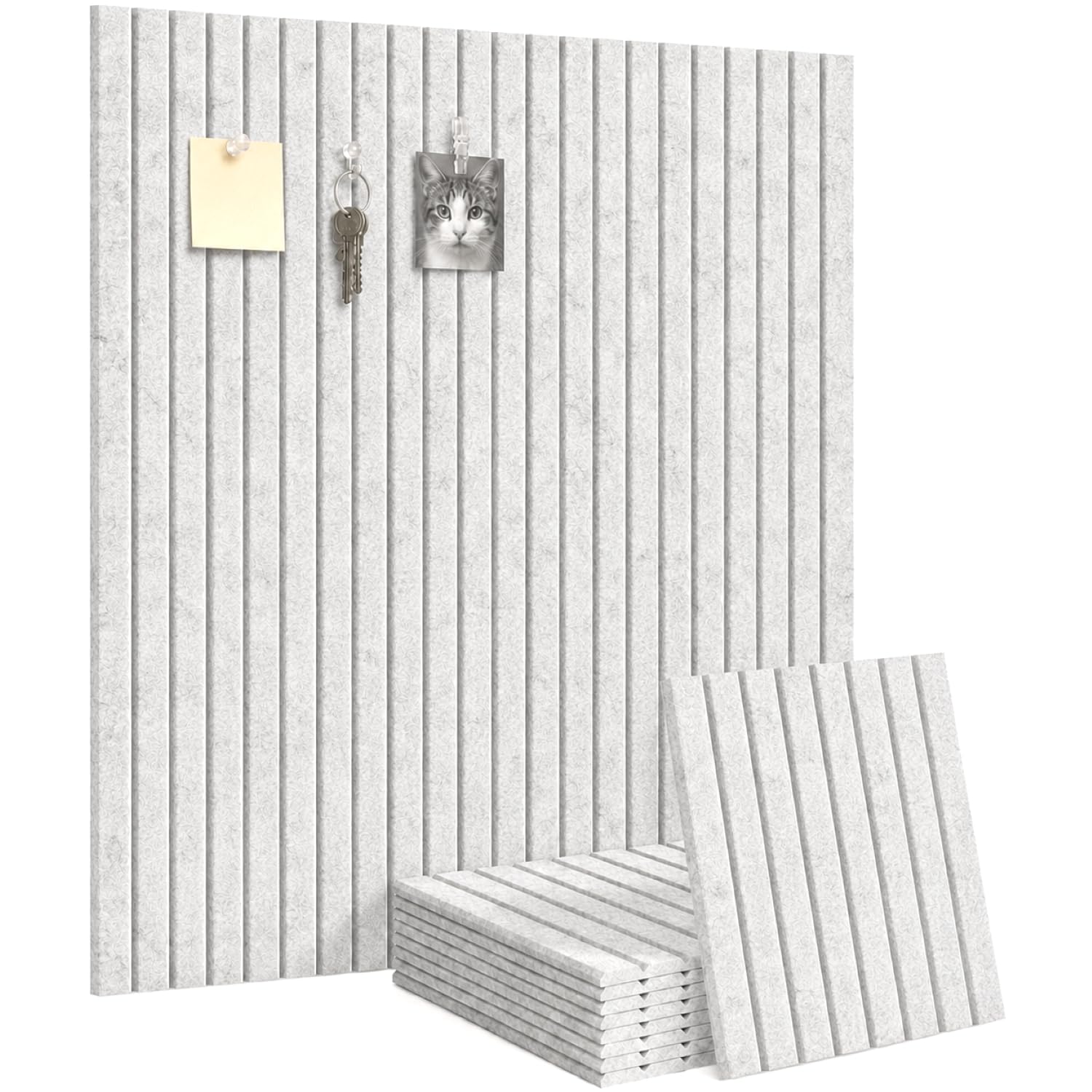 Malajess 36"x36" Felt Bulletin Board - 9 Pack Polyester Wall Tiles w/Push Pins, Clips, Hooks & 50 Removable Adhesive Tabs - Cork Alternative for Home, Dorm, Office Decor & Organization (Silver Grey)