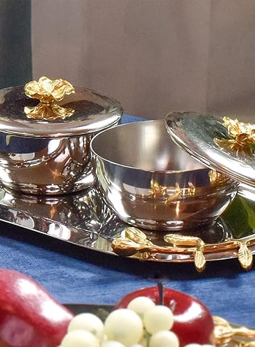 Miniatura 2 de Serene Spaces Living Juego de condimentos de tallo de orquídea, cuenco decorativo plateado para sal, pimienta, surtido de especias, azúcar, salsa,