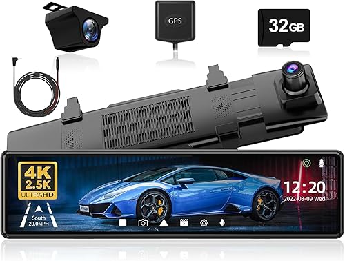 REDTIGER Cámara de espejo retrovisor T27 para automóviles, 4K frontal y 2.5K espejo trasero cámara de respaldo con cable de extensión de cámara de