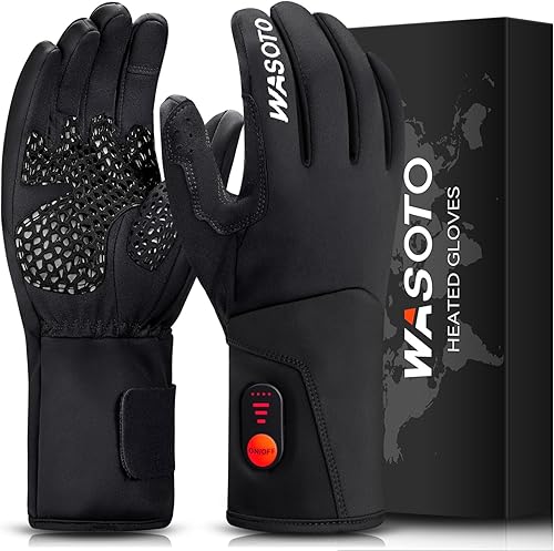 WASOTO Guantes térmicos para hombres y mujeres, 7.4 V 22.2 WH eléctricos recargables, resistentes al viento, impermeables, para pantalla táctil,