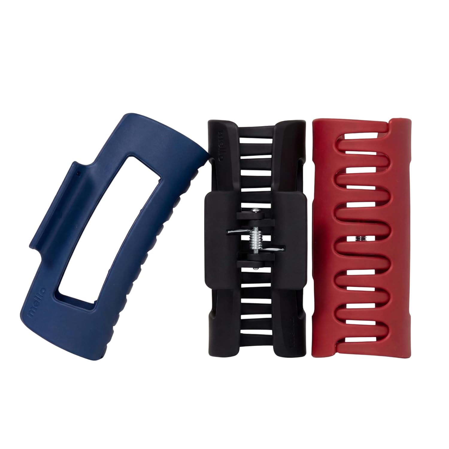 The Original Mello Hair Claw Clip Squishy Claw Clip Made in Korea Patent Pending 30021976 (Black, Red, Blue, 3 Pack Medium)