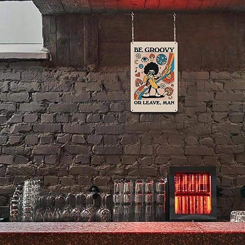 Miniatura 5 de Póster de hongos, arte de pared hippie retro, disco de personajes de plátano, música, bola, decoración estética, letrero de metal de 8 x 12 pulgadas