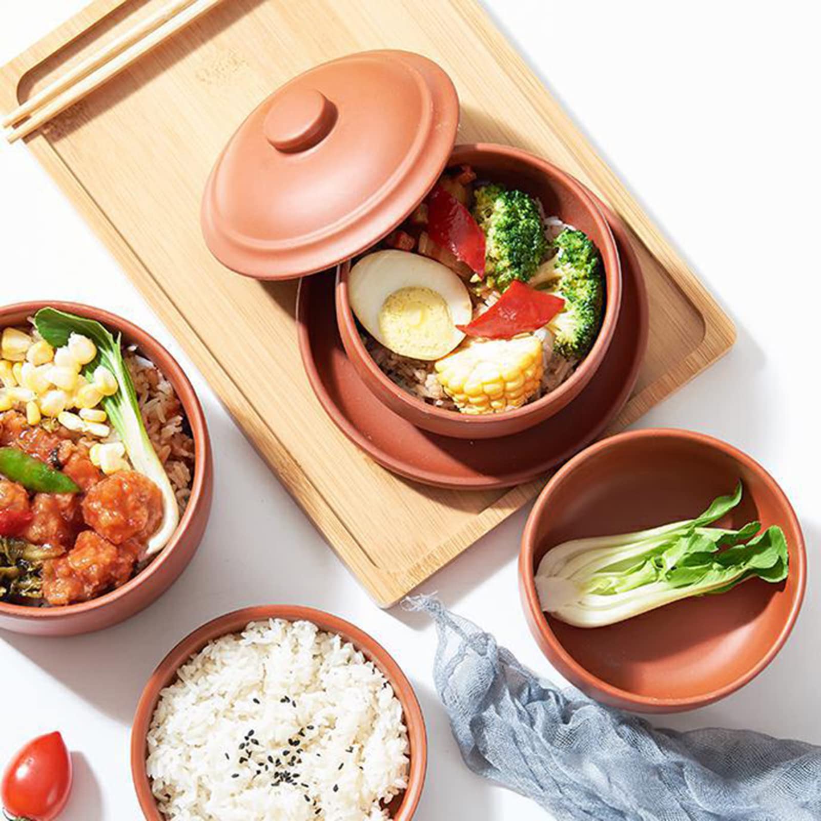 Cabilock Bol à Riz en Poterie Couvercle, Bol à Cuisson la Vapeur Multifonction, Style Ancien, Cuisine et Table