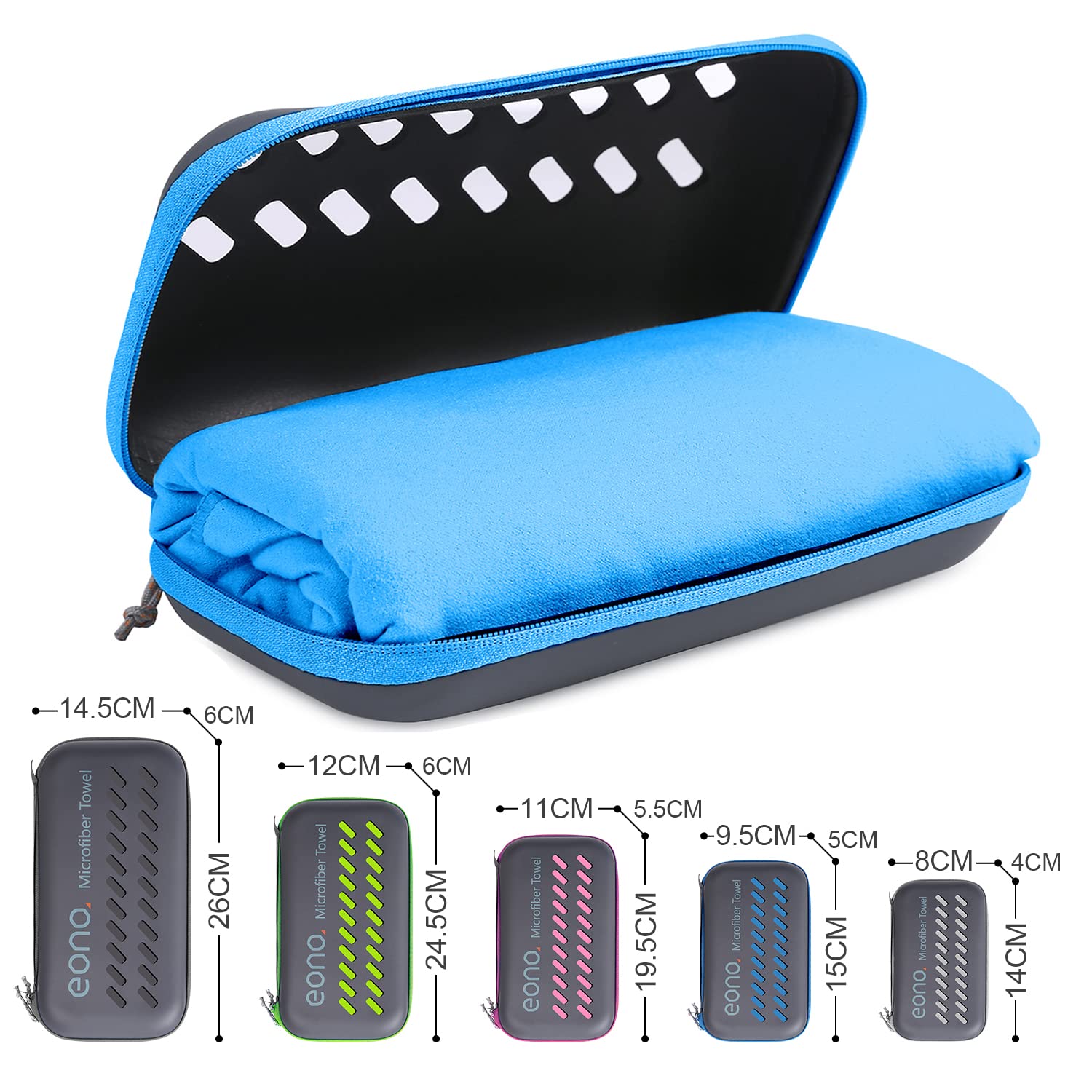 Eono Asciugamano in Microfibra, Spiaggia Si asciuga Rapidamente, Super Assorbente, Compatto, Perfetto per Lo Sport, Viaggi, Campeggio, Palestra, Piscina
