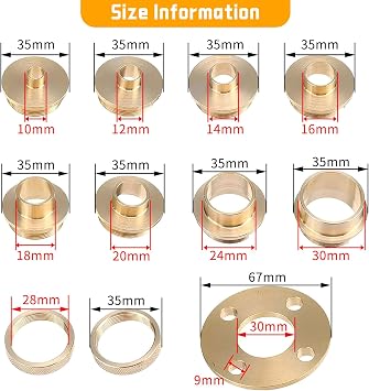 11pcs Solid Brass Router Template Bushing Guides Sets, Bush Guide Lock Nut Adapter Kit for Precision Woodworking, Fit All Porter Cable Style Router Sub Bases 5/16 to 1in, Black Molded Carrying Case