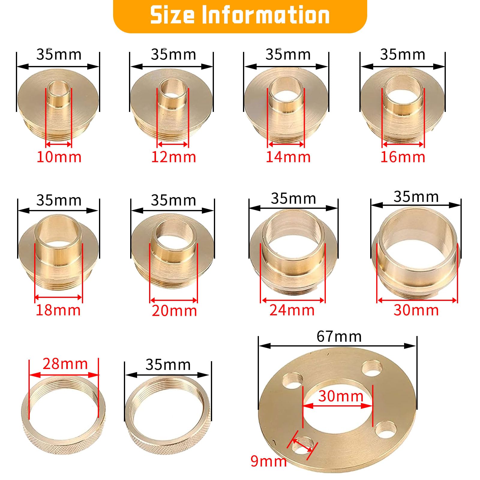 Kit 11 Pezzi Guide Boccole Per Fresatrice - Ottone, Dadi Bloccaggio, Per Fresatrici Porter-Cable - Foto 11