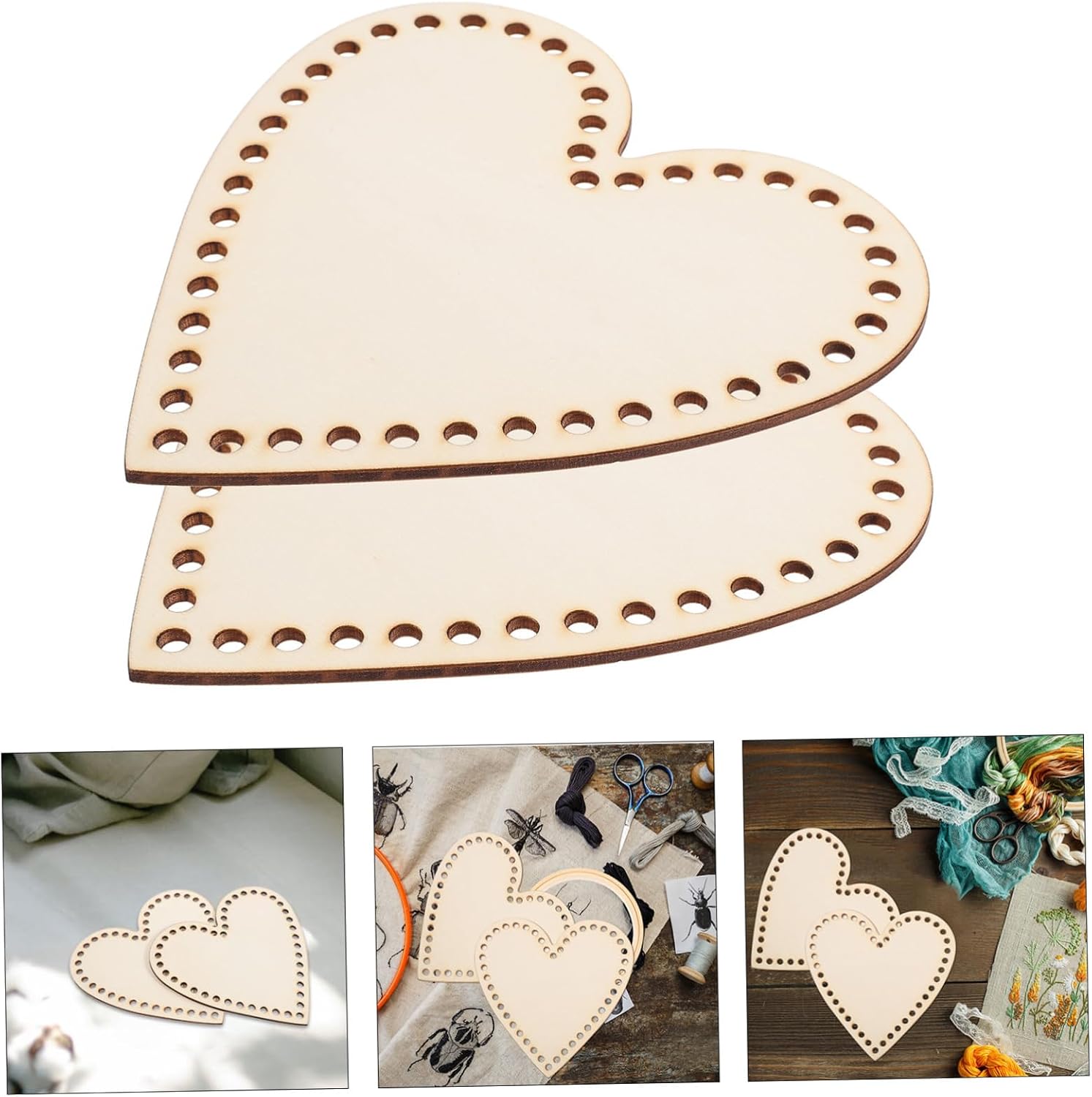 OHPHCALL 2pcs Wooden Crochet Bag Bottom Base DIY Basket Making Supplies Mini Embroidery Stretch Frame Heart Bag Bottom