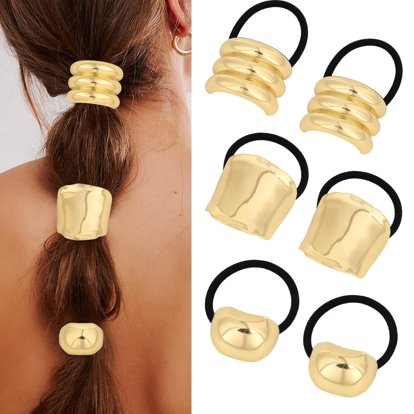 ANBALA 6PCS Gold Hair Cuffs for Women, Metal Ponytail Cuffs Geometric Gold Hair Accessories