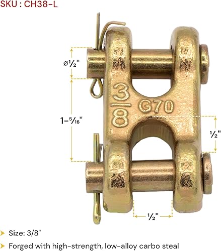 Miniatura 2 de Mytee Products Paquete de 8 eslabones de horquilla doble de 38 pulgadas, eslabones de reparación de cadena de seguridad G70, horquilla doble, límite