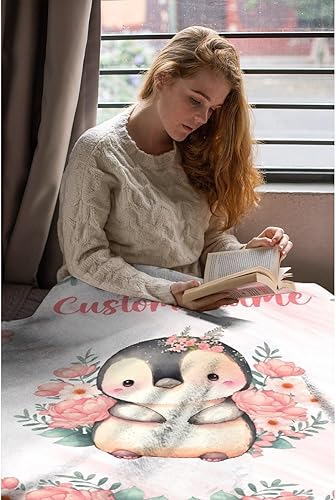 Miniatura 431 de Manta personalizada con diseño de jirafa y elefante, manta de franela suave, acogedora y ligera con nombre para sofá, cama, sofá, regalo, unisex