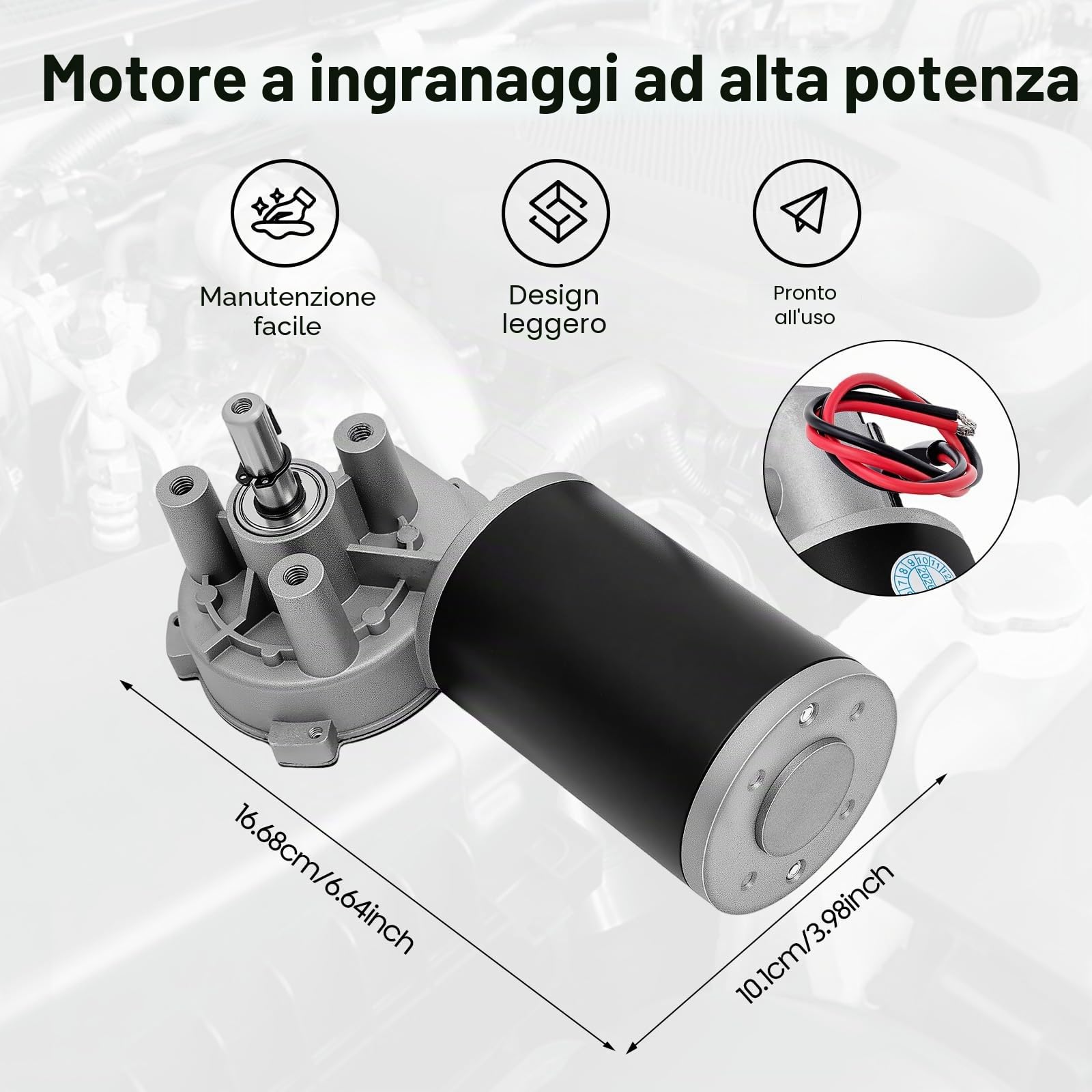 Motoriduttore 24V CC, 45W Motore Tergicristallo, 220 Giri/min a Vuoto, Alta Coppia, 3:60 Rapporto di Riduzione, Motore a Vite Senza Fine per Cancelli di Parcheggi, Porte e Finestre Automatiche