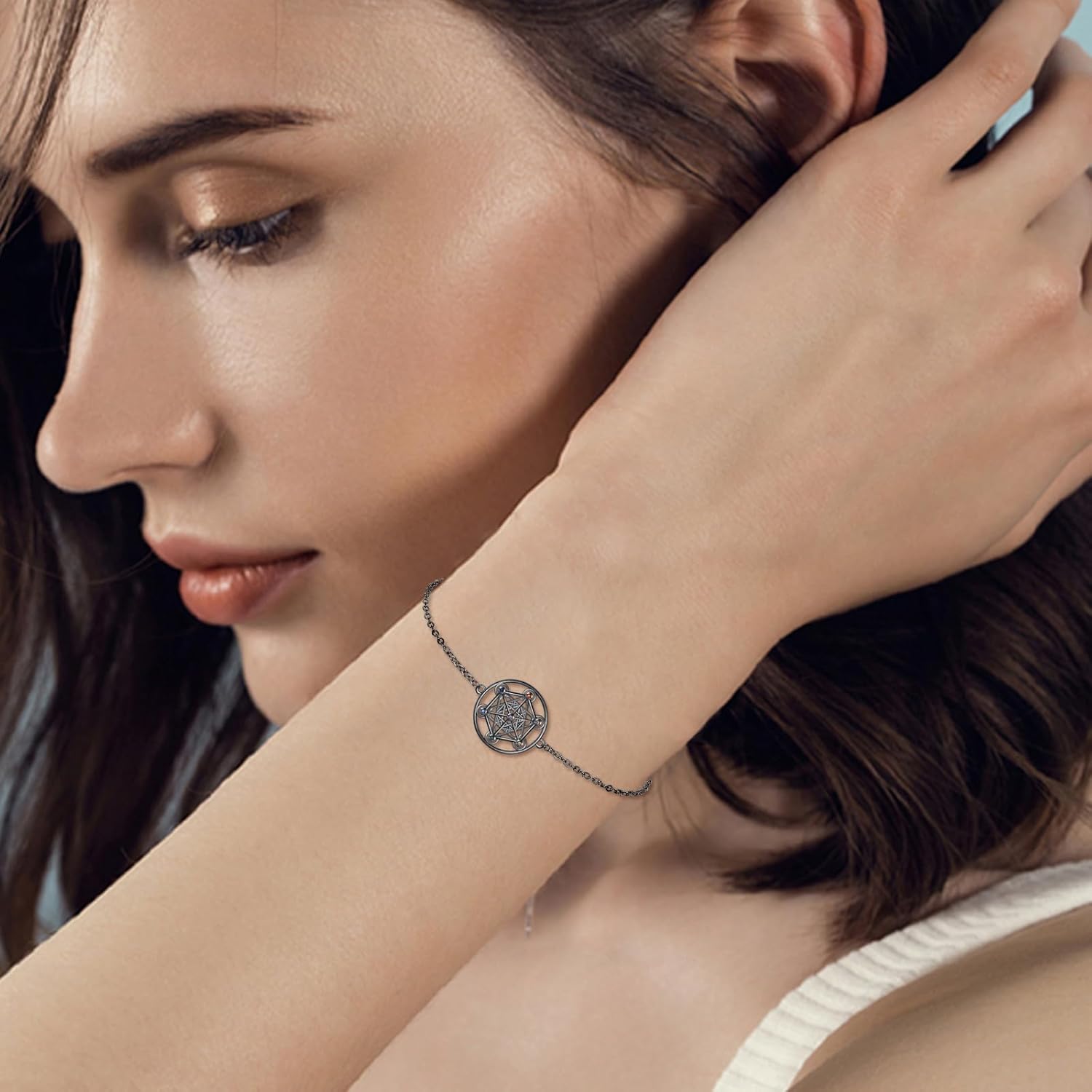 URONE Metatron Cube Bracelet 925 Sterling Silver Metatron Bracelet Geometry Jewelry Gifts for Women Men