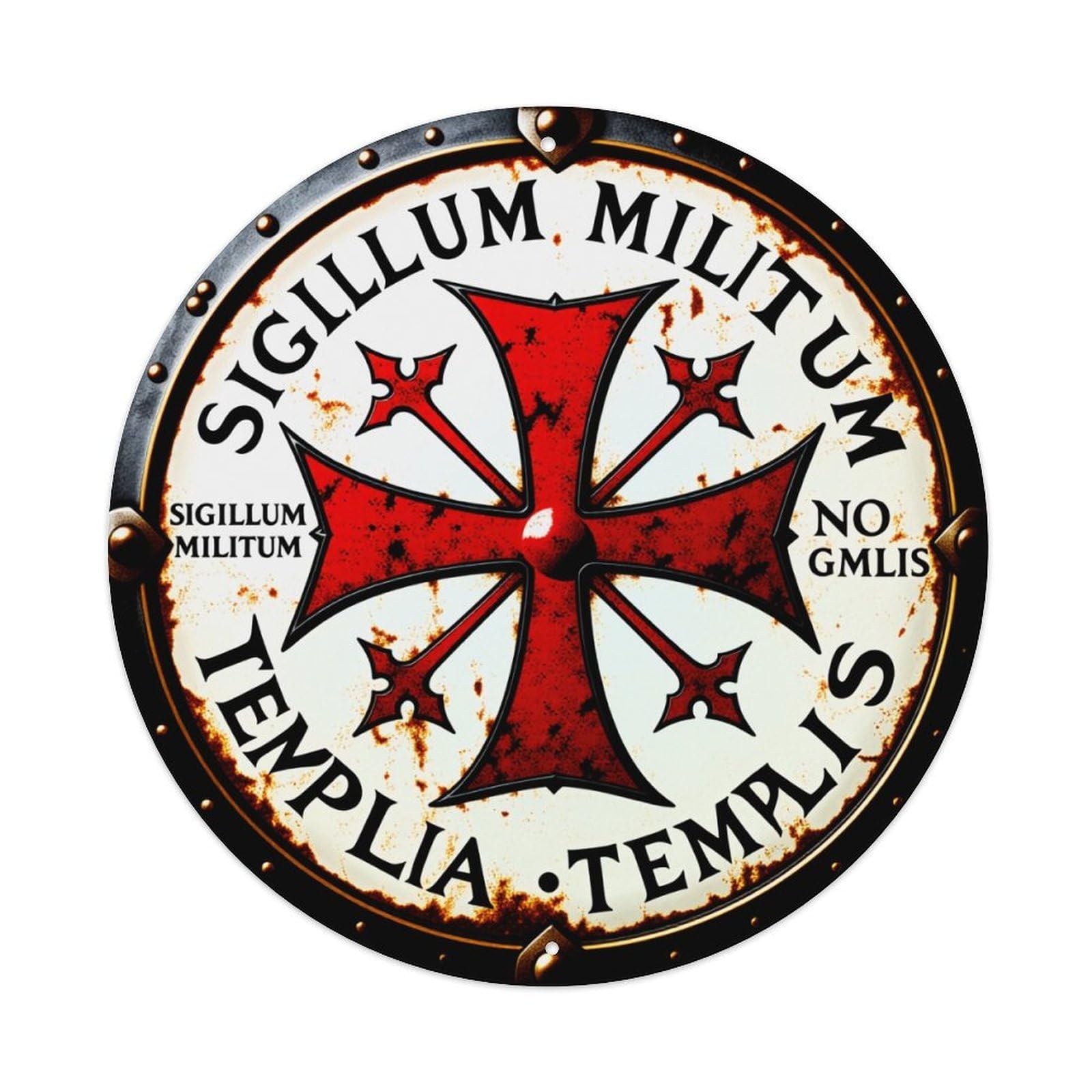 Wmlzdnwr Vintage Red Cross With Four Points On White Background Round Tin Sign,Retro Wall Art,Metal Poster For Home, Bar, Garage, Cafe, Rustic Indoor & Outdoor Decor, 8X8 Inches