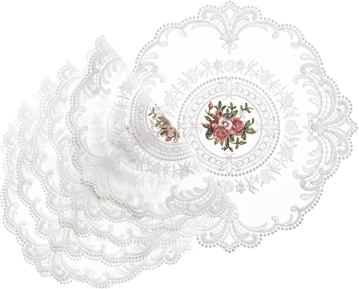 Mezchi 6 Pack Retro French Lace Placemats - 11 Inch White Round Doilies, Vintage Embroidered Table Mats for Home Decor, Weddings, Tea Parties