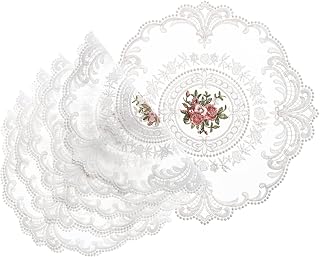 Mezchi 6 Pack Retro French Lace Placemats - 11 Inch White Round Doilies, Vintage Embroidered Table Mats for Home Decor, Weddings, Tea Parties