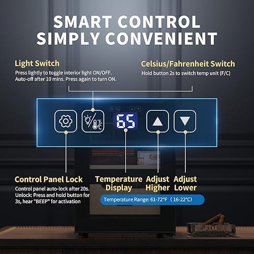 Miniatura 4 de NEEDONE Humidor eléctrico de 33 litros con sistema de control silencioso de calefacción y refrigeración, armario refrigerador grande para 280