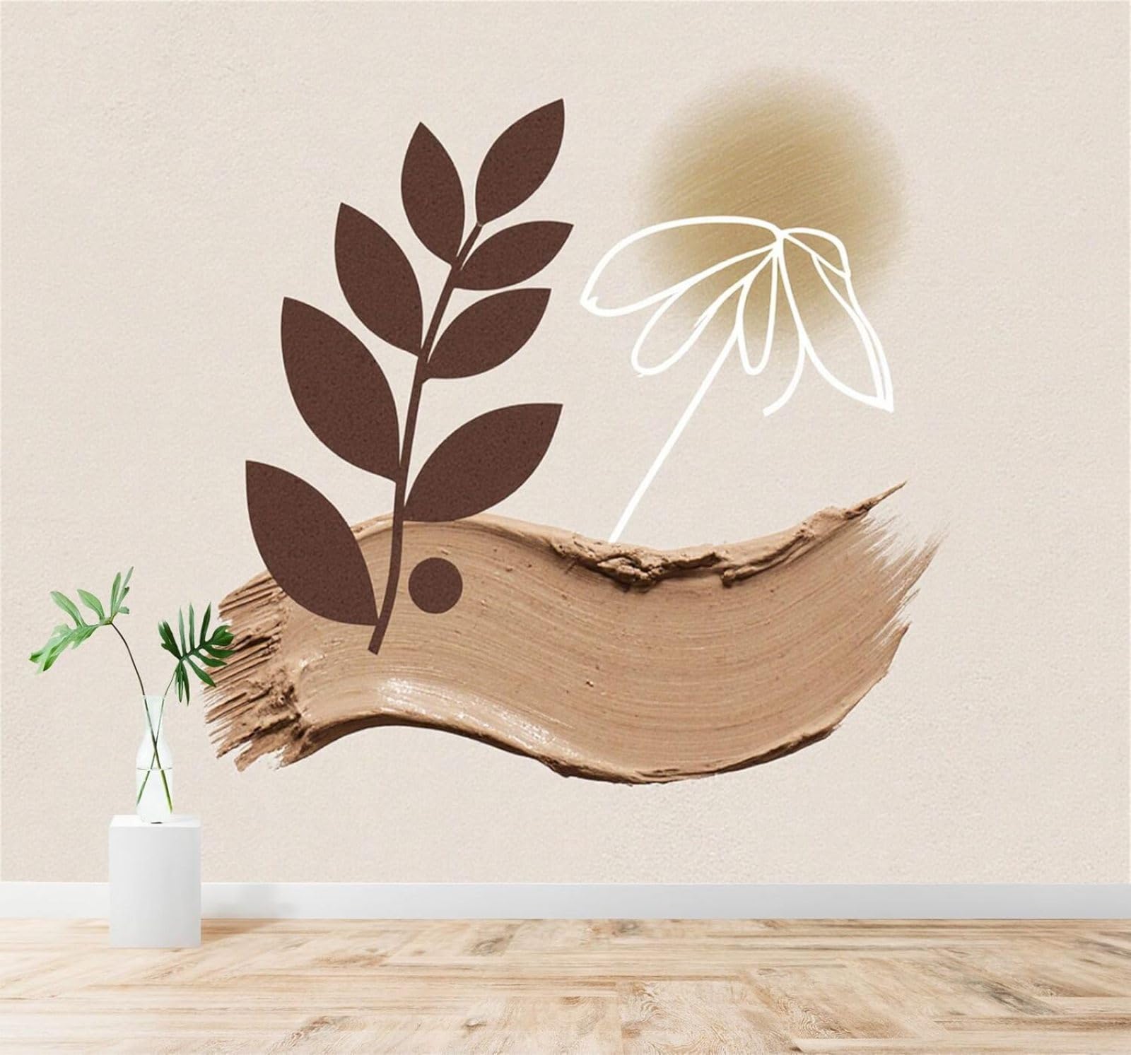 XLMING Abstract Plants Leaves Flowers Beige 3D Wallpaper Silky Texture Home Study Office Grey Dining Room Sofa Bedroom Living Room TV Backdrop-350cm×256cm