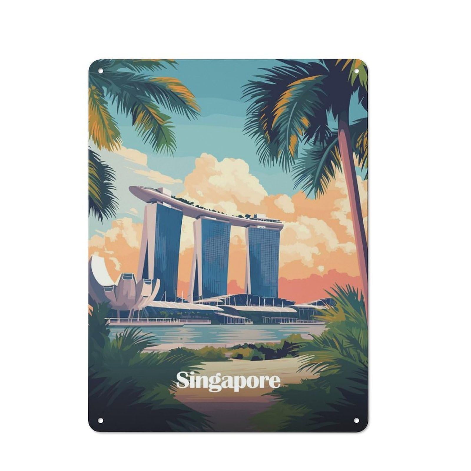 Junmoney Style-11 Singapore Skyline Art Print Decorative Tin Sign 40X30cm, Country Country Wall Plaque For Dining Room, Cafe, Entryway Or Family Room