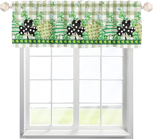 Miniatura 1 de HawSkgFub Cenefa de cortina de cocina de trébol del día de San Patricio de 54 x 18 pulgadas cortinas cortas de trébol a cuadros con bolsillo para