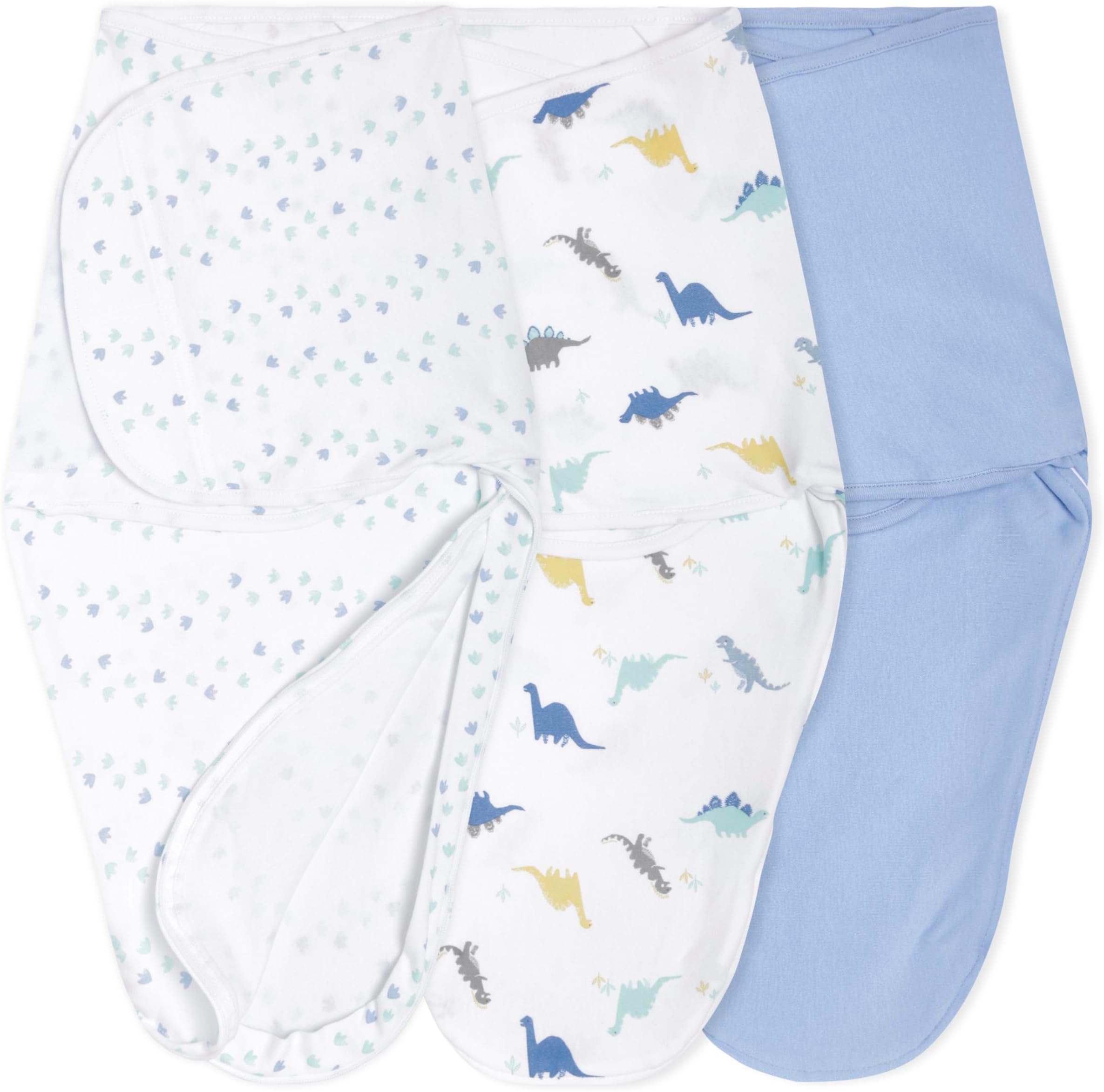 Essentials Easy Swaddle Wrap Quick Change with Bottom Zipper, Snug Cotton Knit Baby Wrap Swaddle Blanket for Newborns, TOG 1.0, 3-Pack, Dino-Rama, 0-3 Months, Small/Medium